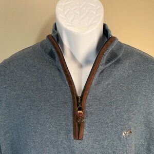 Southern Point Men's blue w/ brown trim 1/2 zip pullover Sweater Large L EUC